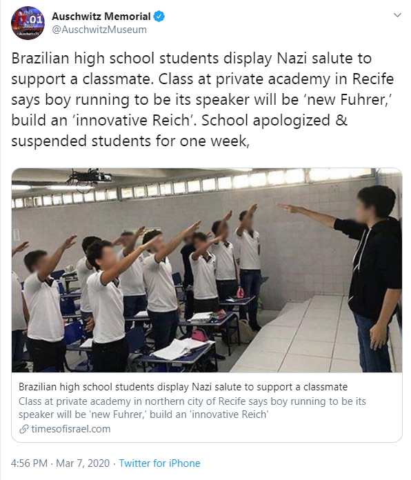 Brazilian High School Students Display Nazi Salute to Support a ...