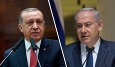 Turkish President Tayyip Erdogan (left) and Israeli Prime Minister Benjamin Netanyahu, 2017. Credit: Handout/AFP, Olivier Fitoussi Turkish President Tayyip Erdogan (left) and Israeli Prime Minister Benjamin Netanyahu, 2017.