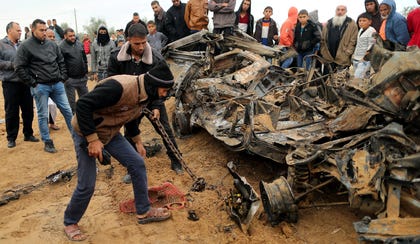 A vehicle that was destroyed in an Israeli airstrike on Gaza after the botched operation took place in November 2018.
