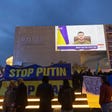 Ukrainian President Volodymyr Zelenskyy speaking via Zoom in Tel Aviv on Sunday.
