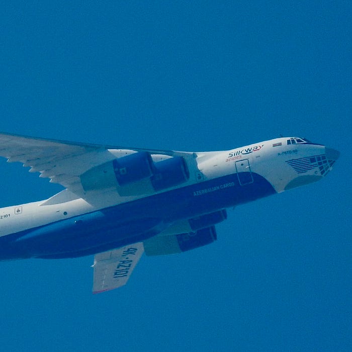 An Azeri Silkway IL-76, over Israel. Frequently lands at Ovda