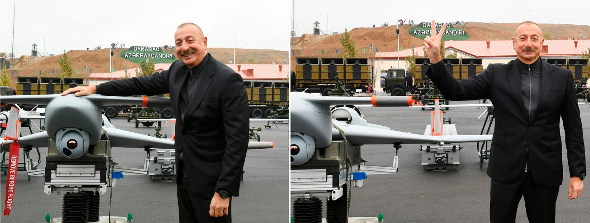 Azeri President Aliyev with an Israeli Harop kamikaze drone