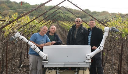 Members of the VineRobotiqs team with the prototype in the vineyards | Photographs: VineRobotiqs. Members of the VineRobotiqs team with the prototype in the vineyards | Photographs: VineRobotiqs
