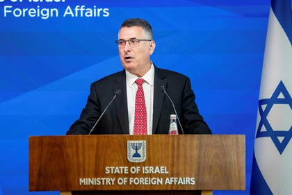 Israel's Foreign Minister Gideon Sa'ar during a press conference. Credit: Ida Marie Odgaard/AFP Israel's Foreign Minister Gideon Sa'ar during a press conference.