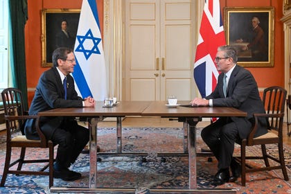 President Isaac Herzog and Prime Minister Keir Starmer in Downing Street on Wednesday.
