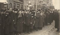 Members of the Jewish Bund rallying in Moscow during the 1917 February Revolution.