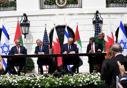 The signing of the Abraham Accords at the White House, in 2020.