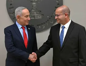 Mossad chief Roman Goffman, right, with Prime Minister Benjamin Netanyahu, in June.