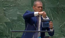 Gilad Erdan shredding the UN charter in 2024.