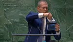 Gilad Erdan shredding the UN charter in 2024.