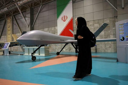 An Iranian drone is displayed at the Islamic Revolutionary Guard Corps (IRGC) Aerospace Force Museum in Tehran, Iran, November, 2025.