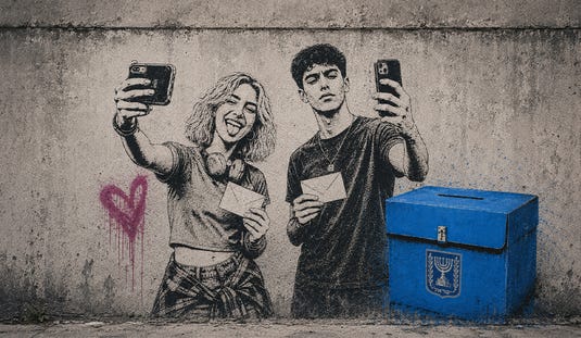Credit: Masha Zur-Glozman Image of young people voting at the ballot box in Israel