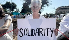 An Israeli protests the Gaza war at a demonstration in the West Bank town of Beit Jala, August 2025. Credit: Maya Hed An Israeli protests the Gaza war at a demonstration in the West Bank town of Beit Jala, August 2025.
