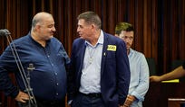 Mansour Abbas and Yoav Segalovitz during a Knesset plenary session, May 28, 2025.
