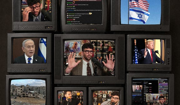 Credit: moshecg, n.tati.m/ Shutterstock; Ali Shaker/ VOA; GPO/ YouTube Hasan Piker illustration