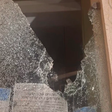 A shattered window at the Reform Congregation Darchei Noam in Ramat Hasharon, on Monday.