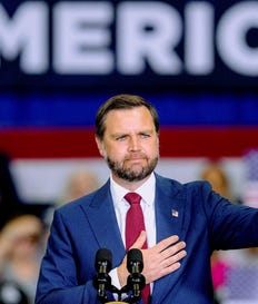 U.S. Vice President JD Vance speaks during a rally in Sterling Heights, Michigan, on Monday. Credit: Getty Images via AFP/NIC ANTAYA U.S. Vice President JD Vance speaks during a rally in Sterling Heights, Michigan, on Monday.