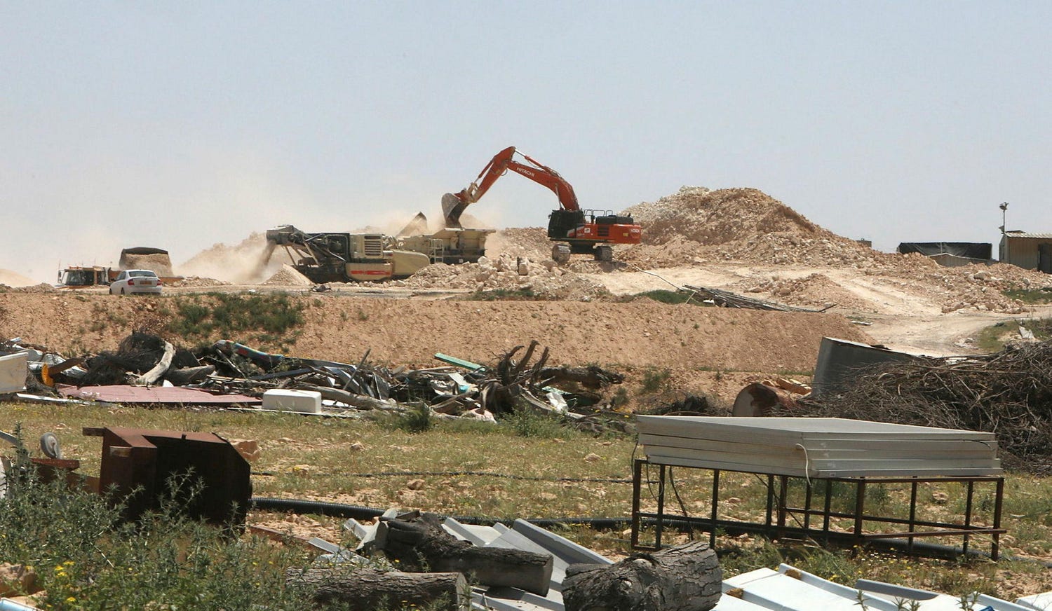 House demolitions in the Bedouin village of a-Sar, in the Negev desert in southern Israel, April. It is estimated that 200 students still live in the village with their families. Credit: Eliahu Hershkovitz