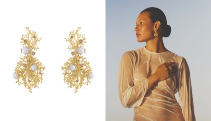 עגילי Mar de voltas בזהב צהוב 18 קראט, יהלומים ופנינים