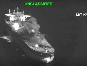 This screen grab made on September 5, 2026 from handout video footage released by the US Central Command (CENTCOM) on September 5, 2026 shows what CENTCOM says are strikes that destroyed three oil tankers linked to Islamic Revolutionary Guard Corps after the Iranian military organisation fired on American warships.