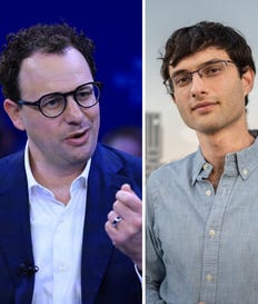 דין לייטרסדורף ממייסדי דקארט (מימין) ודריו אמודיי מנכ"ל אנתרופיק. צילום: עמית אלקיים, בלומברג/Krisztian Bocsi דין לייטרסדורף ממייסדי דקארט (מימין) ודריו אמודיי מנכ"ל אנתרופיק