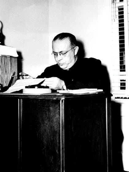 Catholic far-right activist and pastor Arthur Terminiello reading the 1949 Supreme Court ruling which cleared him of disorderly conduct charges from the antisemitic speech months earlier. Credit: AP Catholic far-right activist and pastor Arthur Terminiello reading the 1949 Supreme Court ruling which cleared him of disorderly conduct charges from the antisemitic speech months earlier.