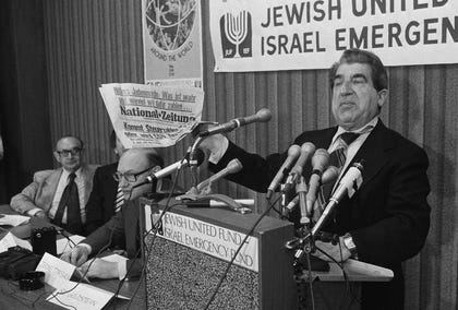 Sol Goldstein holding up a German newspaper with headlines questioning the validity of the Holocaust, at a 1978 news conference in Chicago. Credit: AP Sol Goldstein holding up a German newspaper with headlines questioning the validity of the Holocaust, at a 1978 news conference in Chicago.