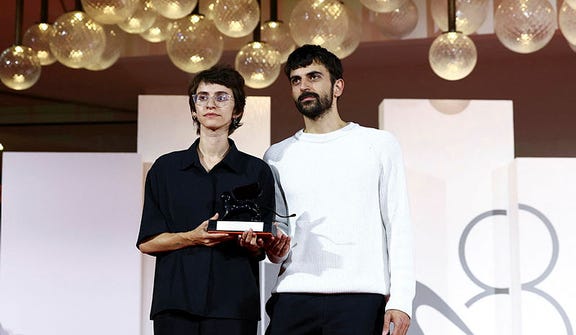 Directors Yuval Abraham and Rachel Szor pose with the Special Jury Award for "Naza" during the closing ceremony of the 83rd Venice International Film Festival, Italy, on Saturday. Credit: REUTERS/Yves Herman Directors Yuval Abraham and Rachel Szor pose with the Special Jury Award for "Naza" during the closing ceremony of the 83rd Venice International Film Festival, Italy, on Saturday.