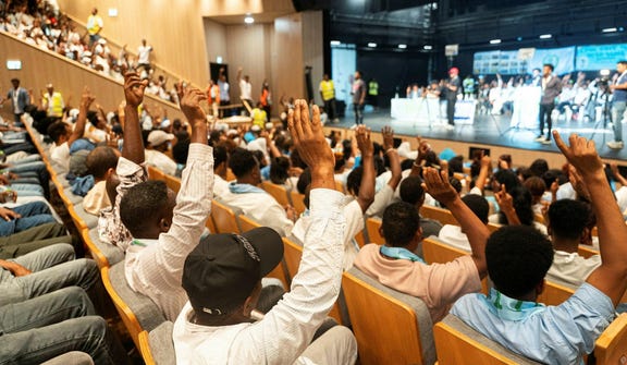 The election gathering in Nes Tziona last month. There was no tension and no rivalry, but rather a festive atmosphere. Credit: David Bachar The election gathering in Nes Tziona last month. There was no tension and no rivalry, but rather a festive atmosphere.