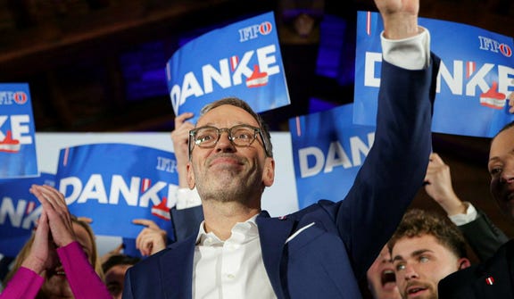 Herbert Kickl, leader of the Freedom Party of Austria waves to supporters, in Vienna, Austria, 2024, after polls closed in the country's national election.