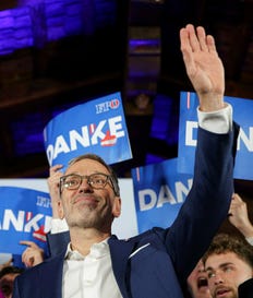 Herbert Kickl, leader of the Freedom Party of Austria waves to supporters, in Vienna, Austria, 2024, after polls closed in the country's national election. Credit: AP Photo/Heinz-Peter Bader Herbert Kickl, leader of the Freedom Party of Austria waves to supporters, in Vienna, Austria, 2024, after polls closed in the country's national election.