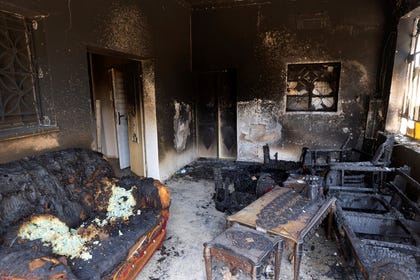 One of the 10 houses in Turmus Ayya that was set on fire by Israeli settlers on June 21, 2023. Thirty houses were attacked, 27 cars were torched and orchard fields were set ablaze. Credit: Moti Milrod One of the 10 houses in Turmus Ayya that was set on fire by Israeli settlers on June 21, 2023. Thirty houses were attacked, 27 cars were torched and orchard fields were set ablaze.
