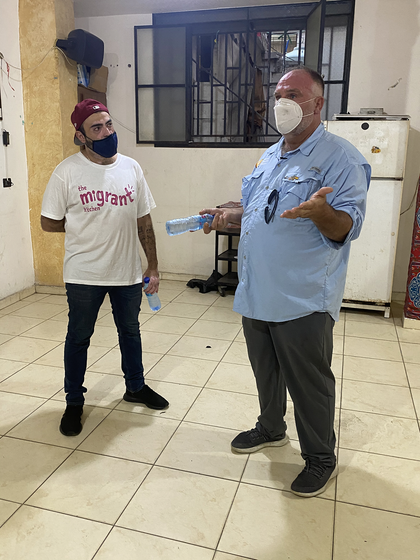 Nasser Jaber, left, with World Central Kitchen Founder José Andrés in Shatila refugee camp, Lebanon, during the COVID-19 pandemic. Credit: Nasser Jaber Nasser Jaber, left, with World Central Kitchen Founder José Andrés in Shatila refugee camp, Lebanon, during the COVID-19 pandemic.