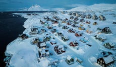 Houses on the coast of Nuuk, Greenland, in March.
