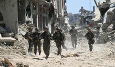 Israeli soldiers in the midst of Gaza's ruins, 2024.