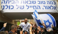 Elor Azaria meets the press upon his release from prison in 2018.