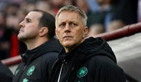 Ireland coach Heimir Hallgrimsson stands near the bench before the World Cup 2026 group F qualifying soccer match between Hungary and Ireland in Budapest, Hungary, Nov. 16, 2025.