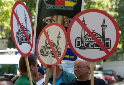 An anti-Muslim demonstration in Berlin. "European resistance to a Muslim takeover is less about religion than about cultural identity.". Credit: Gero Breloer / AP An anti-Muslim demonstration in Berlin. "European resistance to a Muslim takeover is less about religion than about cultural identity."