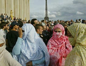 Muslim women at a demonstration in Paris. "Many Muslims actually want to integrate into Western culture."