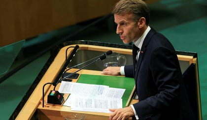 France's President Emmanuel Macron addresses the 81st United Nations General Assembly at UN headquarters in New York City, US, Tuesday.