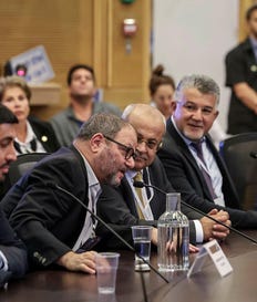 Sami Abu Shehadeh, with Ofer Cassif and other Joint List members, this month. Credit: Itay Cohen Sami Abu Shehadeh, with Ofer Cassif and other Joint List members, this month.