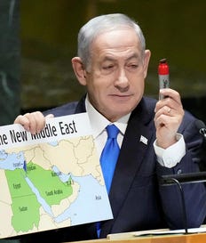 Prime Minister Benjamin Netanyahu addressing the UN General Assembly in September, 2023. Credit: Mary Altaffer/AP Prime Minister Benjamin Netanyahu addressing the UN General Assembly in September, 2023.