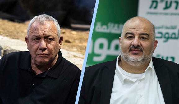 Yashar party leader Gadi Eisenkot (left) and United Arab List party leader Mansour Abbas. Credit: Itay Cohen Yashar party leader Gadi Eisenkot (left) and United Arab List party leader Mansour Abbas.