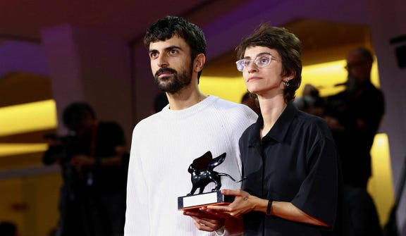 Directors Yuval Abraham and Rachel Szor pose with the Special Jury Award for "Naza" during the closing ceremony of the 83rd Venice International Film Festival, Italy, earlier this month. Credit: Yves Herman/Reuters Directors Yuval Abraham and Rachel Szor pose with the Special Jury Award for "Naza" during the closing ceremony of the 83rd Venice International Film Festival, Italy, earlier this month.