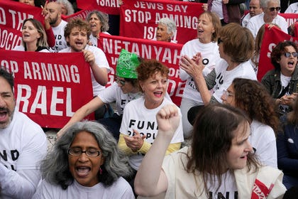 David Dee Delgado/Reuters Actor Susan Sarandon takes part in a protest ahead of Israeli Prime Minister Benjamin Netanyahu's address to the United Nations 81st General Assembly in New York City, U.S., Thursday.