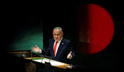 Eduardo Munoz/Reuters Israel's Prime Minister Benjamin Netanyahu addresses the 81st United Nations General Assembly at UN headquarters in New York City, US, Thursday.