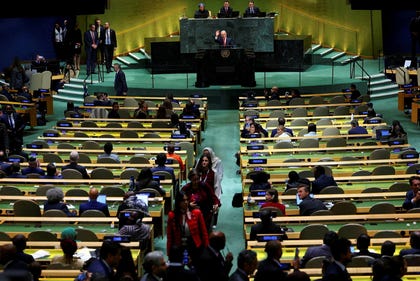 Mike Segar/Reuters Israel's Prime Minister Benjamin Netanyahu waves to delegates walking out of the General Assembly hall after he arrived to address the 81st United Nations General Assembly at UN headquarters in New York City, US, Thursday.
