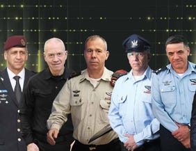 From left to right: Aviv Kohavi, Yoav Gallant, Avi Gil, Amir Eshel, Amikam Norkin, David Barnea.