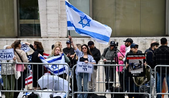 Demonstrators protest the North American premiere of "NAZA" in Manhattan on Saturday. Credit: Gili Getz Demonstrators protest the North American premiere of "NAZA" in Manhattan on Saturday.
