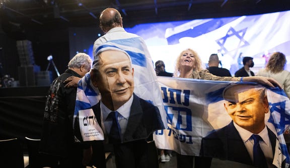 Likud supporters showing their love for Benjamin Netanyahu at a campaign event in Tel Aviv on September 17.